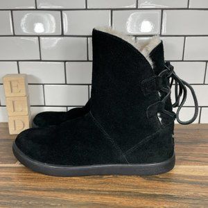 Koolaburra by UGG Shazi Short Women's Size 6 Shoes Black Suede Tie Back Boots